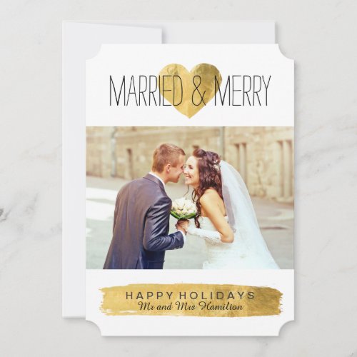 Modern Married and Merry Christmas Photo Cards