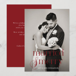Modern Married and Merry Wedding Photo  Holiday Card