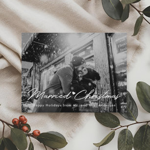 Modern Married Christmas Newlywed Photo Overlay Postcard