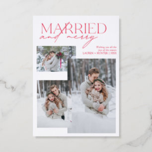Modern Married & Merry 3 Photo Minimalist Letterpress Photo Cards