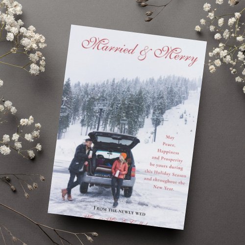 Modern Married  Merry Couple Honeymoon Photo Holiday Card