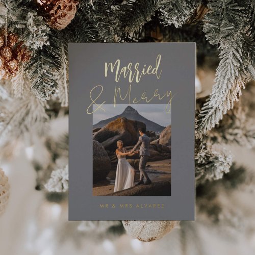 Modern Married  Merry Foil Holiday Card