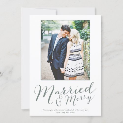 Modern Married Merry Newlywed Christmas Photo Holiday Card