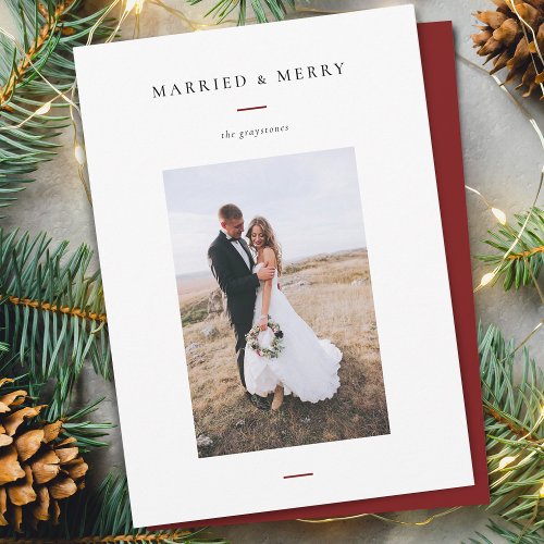 Modern Married  Merry Photo Holiday Card