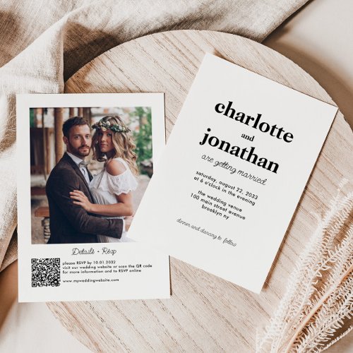 Modern Married Typography QR Code Photo Wedding Invitation