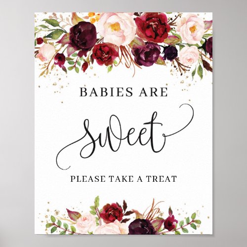 Modern marsala floral gold babies are sweet sign