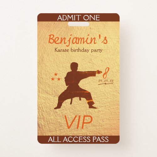 Modern Martial Arts Karate Birthday Party VIP Pass Badge