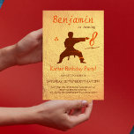 Modern Martial Arts Karate Fun Party Kids Birthday Invitation<br><div class="desc">The strength of martial arts featured in a modern karate silhouette design with personalized name in burnt orange and gold background symbolizing karate gold medals. Personalize the age,  name and all the details for the perfect birthday invitation.</div>