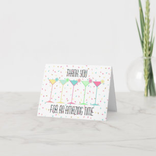 Modern Martini Cocktail Glasses Row Black & White Letterpress Thank You Card