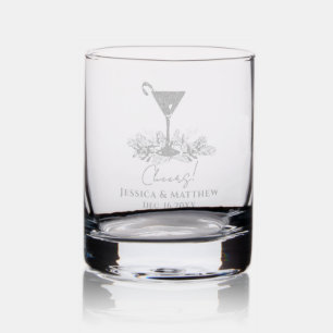 Modern Martinis and Mistletoe Custom Script Rocks Glass