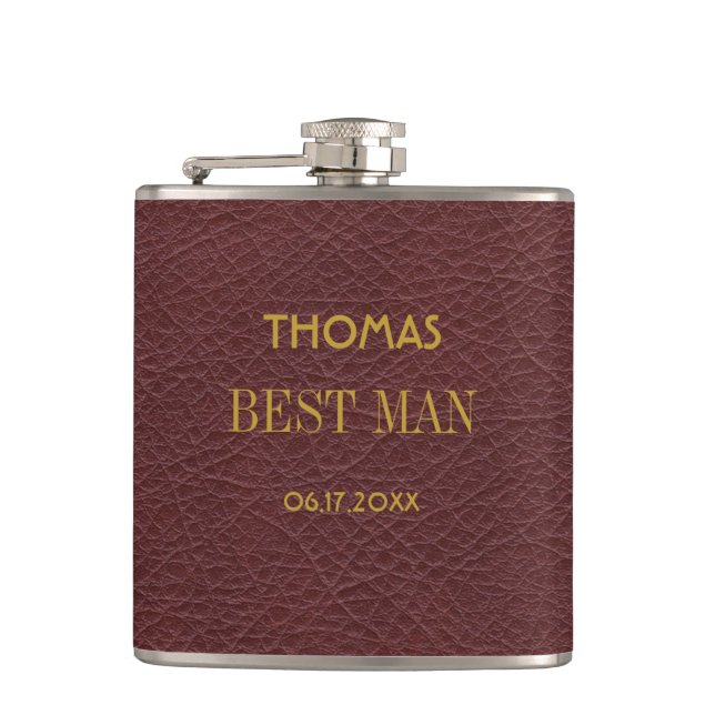 Modern Masculine Best Man Wedding Gift Flask (Front)