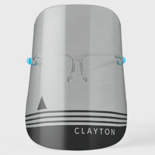 Modern Masculine Black and Silver Monogram Face Shield