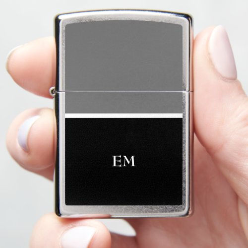 Modern Masculine Black and White Monogram Initials Zippo Lighter