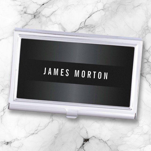 Modern masculine black gray stylish personalized case for business cards (Modern masculine black gray stylish personalized case for business cards)