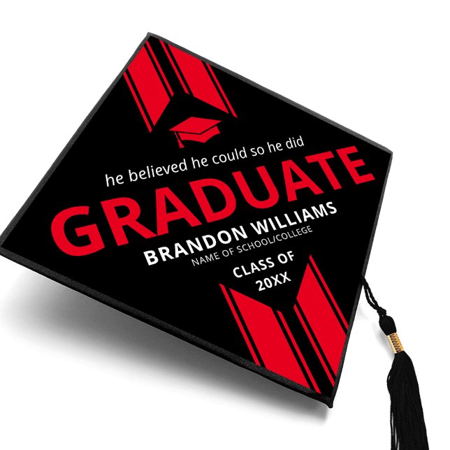Modern Masculine Black Red Graduation Cap Topper (Creator Uploaded)