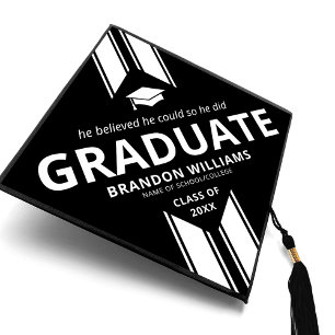 Modern Masculine Black White Graduation Cap Topper