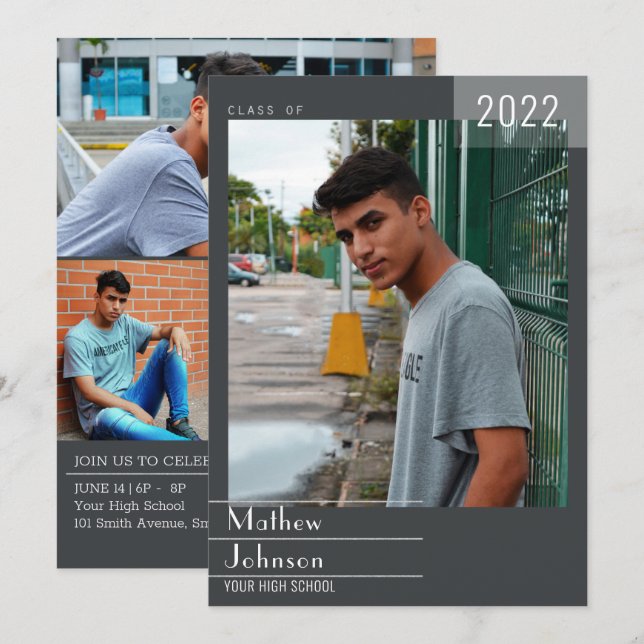 Modern Masculine Frame Add Your Photo Graduation Announcement (Front/Back)
