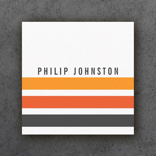Modern masculine gray and orange stripes white square business card