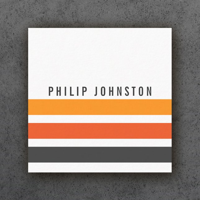 Modern masculine gray and orange stripes white square business card (Creator Uploaded)