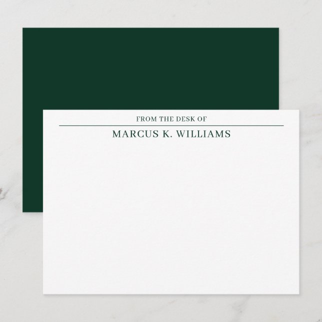 Modern Masculine Green and White Note Card (Front/Back)