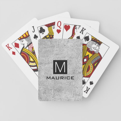 Modern masculine monogram black square concrete playing cards