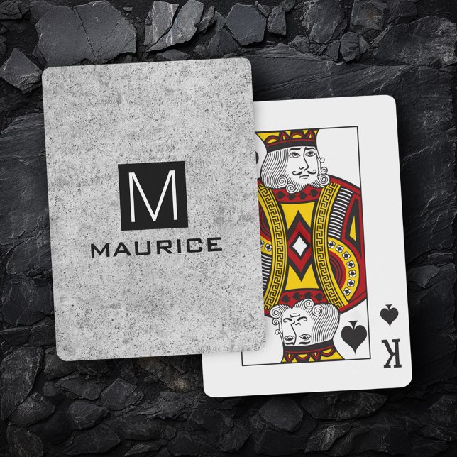 Modern masculine monogram black square concrete poker cards (Modern masculine monogram black square concrete poker cards)