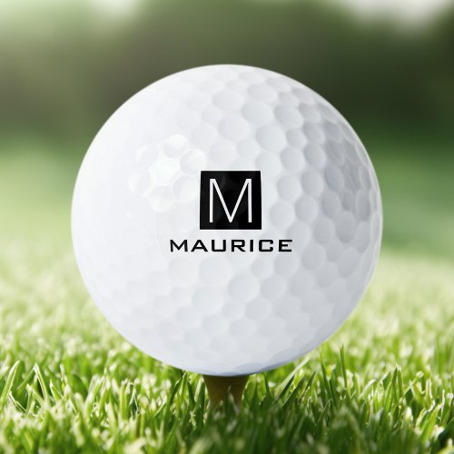 Modern masculine monogram black square golf balls