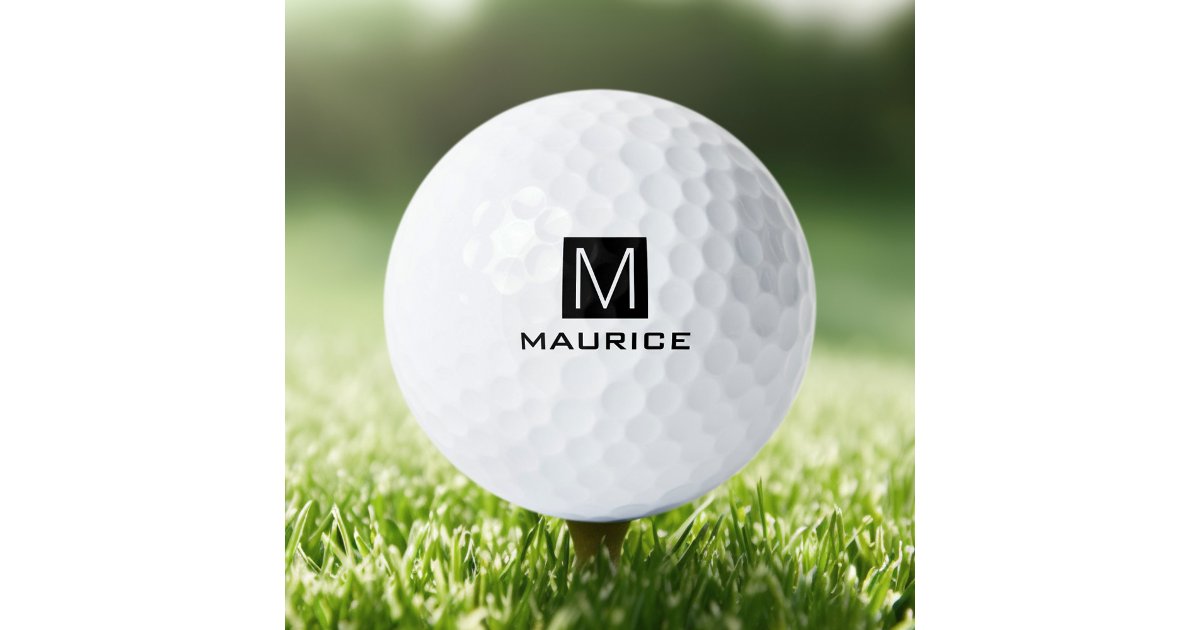 Modern masculine monogram black square golf balls | Zazzle