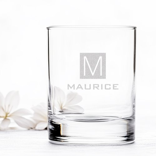 Modern masculine monogram black square rocks glass