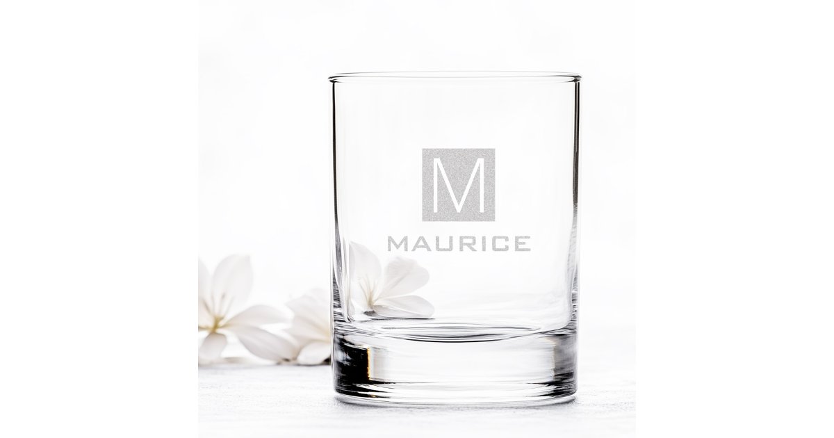 Modern masculine monogram black square rocks glass | Zazzle