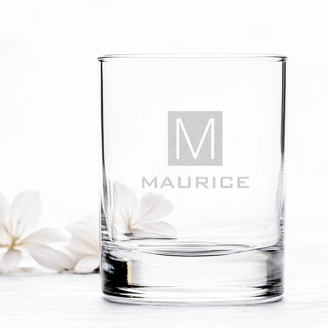 Modern masculine monogram black square rocks glass (Modern masculine monogram black square rocks glass)