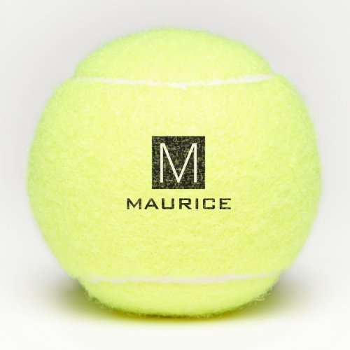 Modern masculine monogram black square tennis balls