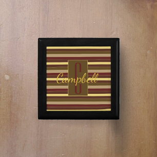 MODERN MASCULINE MONOGRAM BROWN GOLD STRIPE LINES GIFT BOX