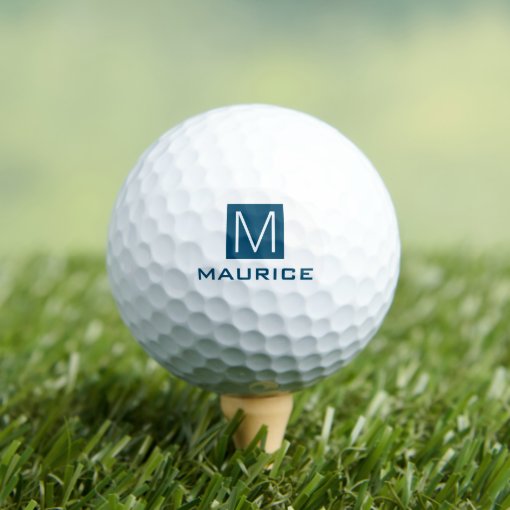 Modern masculine monogram dark blue square golf balls | Zazzle