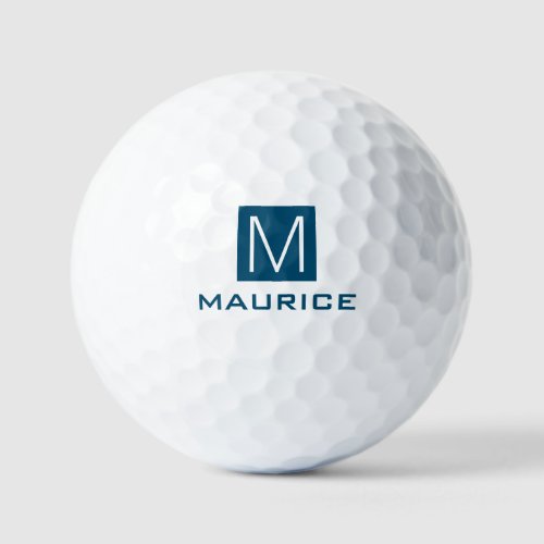 Modern masculine monogram dark blue square golf balls
