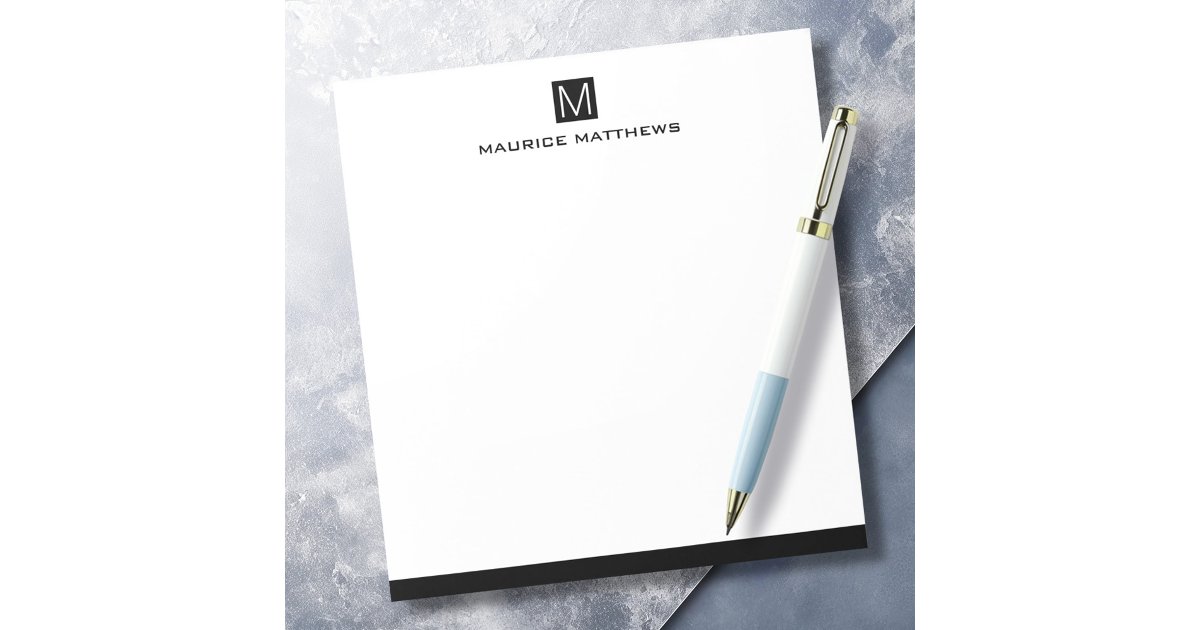 Modern masculine monogram name black square notepad | Zazzle