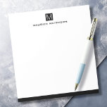 Modern masculine monogram name black square notepad<br><div class="desc">Notepad featuring your monogram initial on a black or custom color square and the name below in a masculine font. At the bottom is a black border. All colors are customizable.</div>