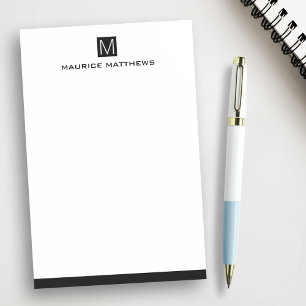 Modern masculine monogram name black square post-it notes