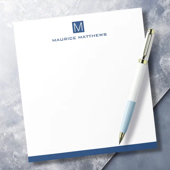 Modern masculine monogram name dark blue square notepad | Zazzle