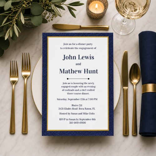 Modern Masculine Navy Blue Engagement Party  Invitation