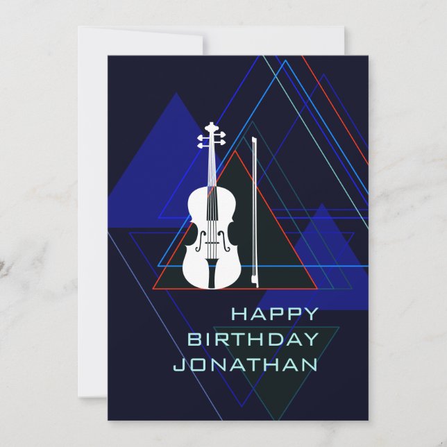 Modern & Masculine Navy Blue Music Violin Birthday Invitation (Front)