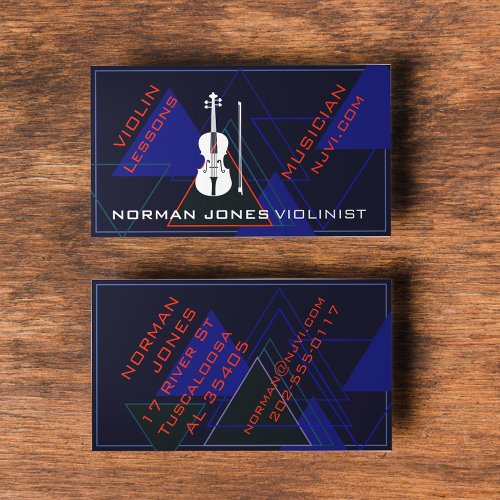Modern  Masculine Navy Blue Music Violin Designer Business Card