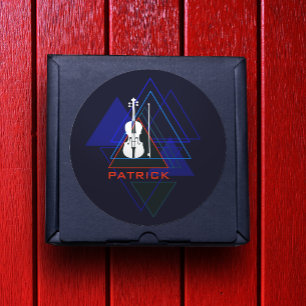Modern & Masculine Navy Blue Music Violin Designer Classic Round Sticker