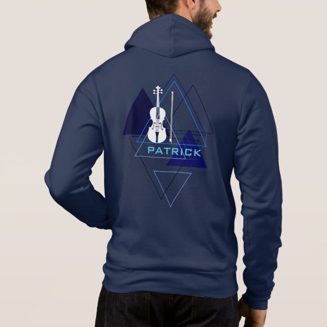 Modern & Masculine Navy Blue Music Violin Designer Hoodie (Back)