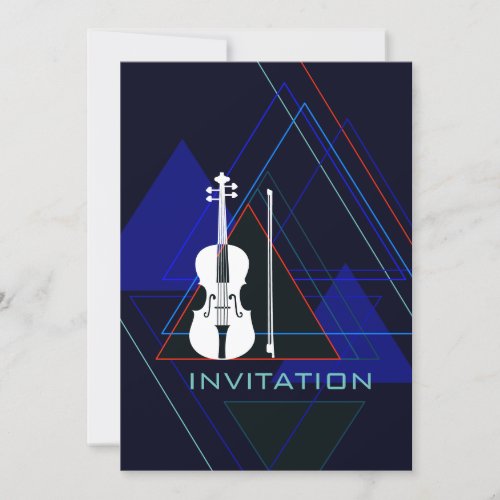 Modern  Masculine Navy Blue Music Violin Designer Invitation