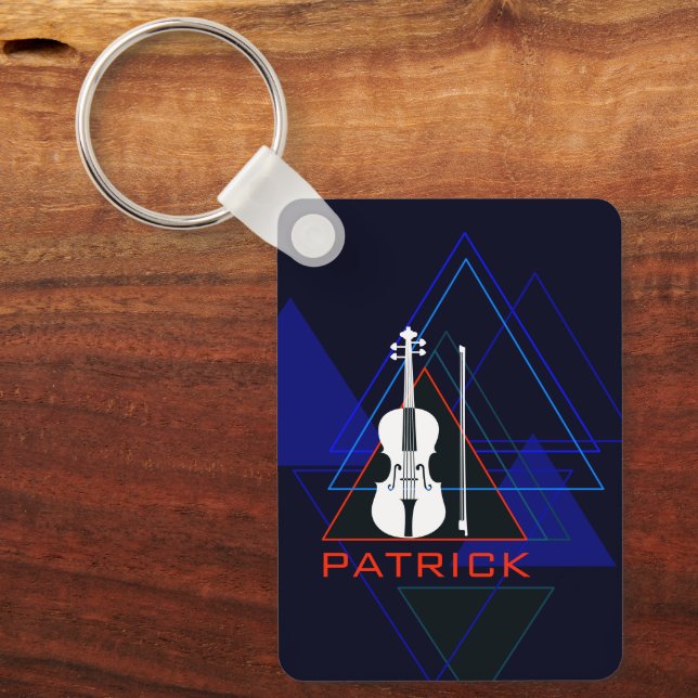 Modern & Masculine Navy Blue Music Violin Designer Keychain (Front)