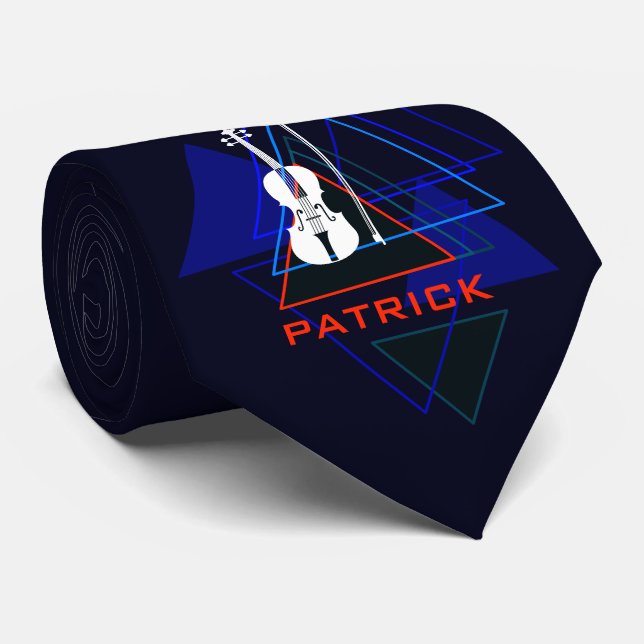 Modern & Masculine Navy Blue Music Violin Designer Neck Tie (Rolled)