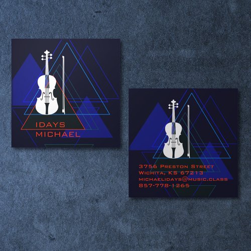 Modern  Masculine Navy Blue Music Violin Designer Square Business Card