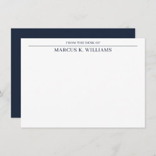 Modern Masculine Navy Blue White Note Card