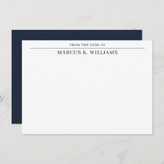 Modern Masculine Navy Blue White Note Card